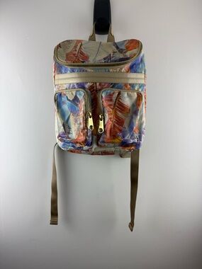 Kipling City Pack Medium Backpack Palmtree Leaves Tropical Gold Hardware
